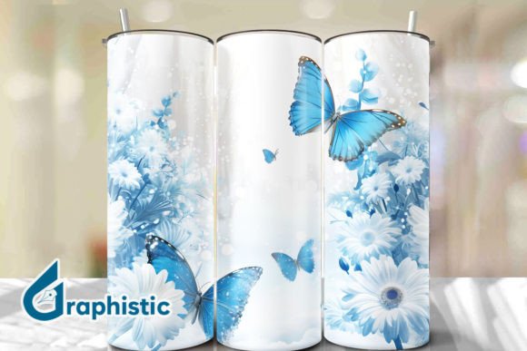 Blue Floral Butterfly Tumbler Wrap 39: A Graphics Gem