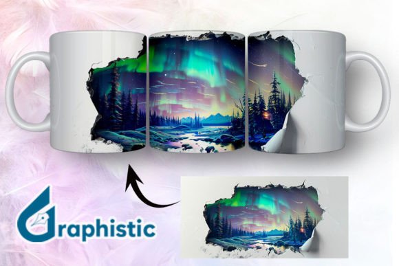 Cracked Northern Lights Mug Wrap 01: A Versatile Graphics and Illustrations Asset