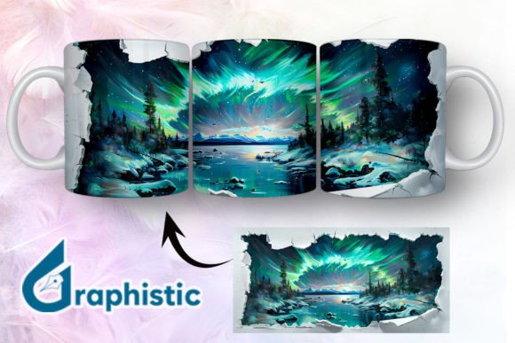 Cracked Northern Lights Mug Wrap 06: A Versatile Graphics and Illustrations Asset