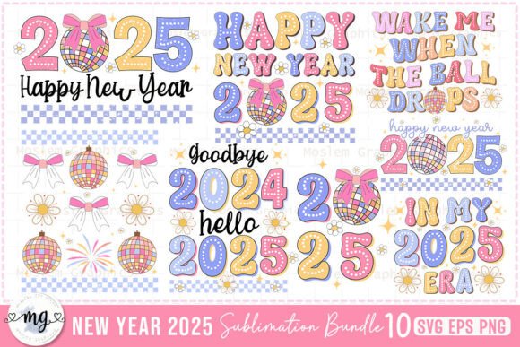 Happy New Year 2025 Retro Groovy SVG for Crafts and Graphics